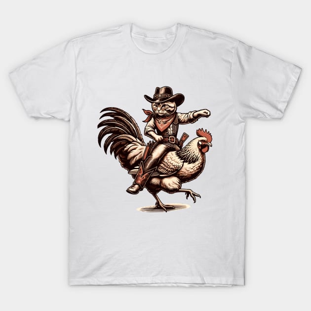 Meowdy Cowboy Cat Riding Chicken T-Shirt by VisionDesigner